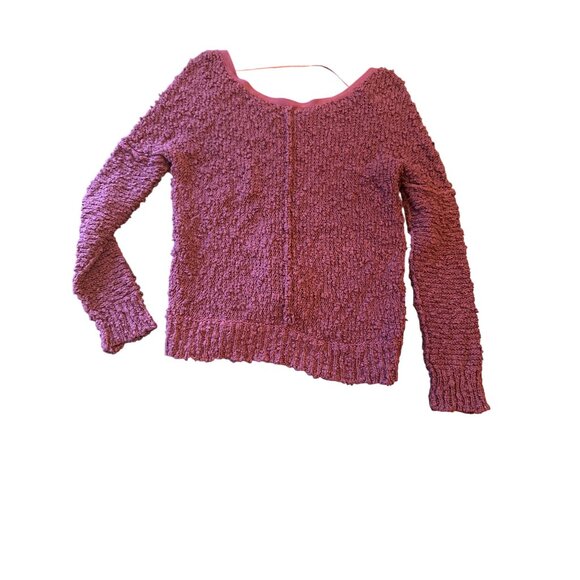 Free People Purple Knubby Textured Knit Sweater Size S Cotton Blend V Neck - Picture 4 of 4